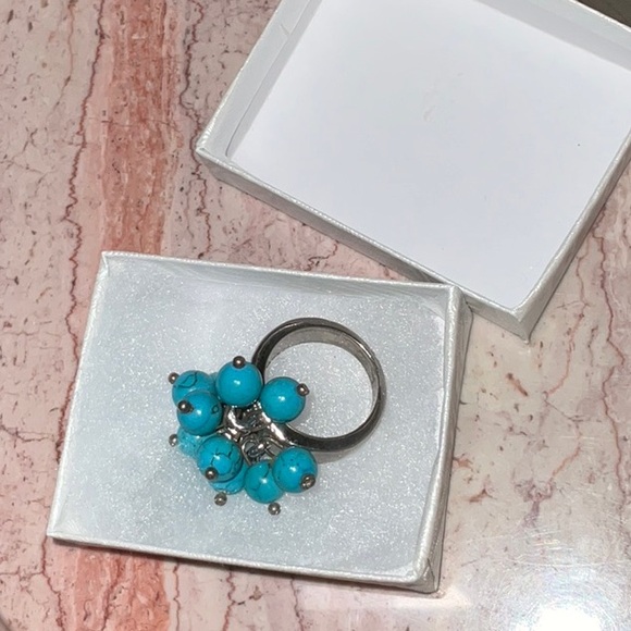 Cha Cha Silver-Tone and Faux Turquoise Ring Size 5 - Picture 2 of 12